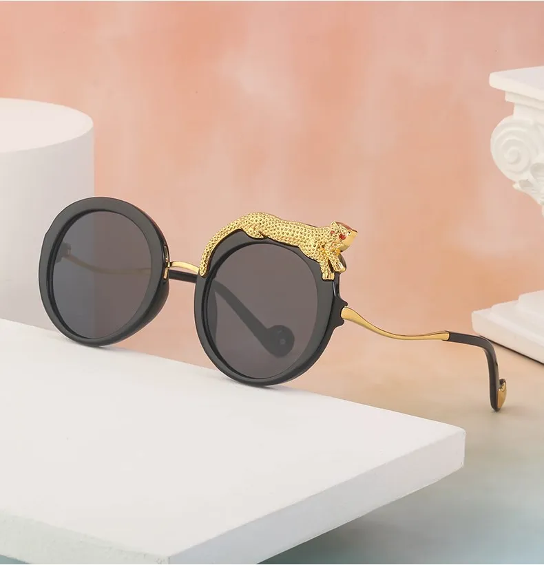Runde Sonnenbrille Frauen Luxus Designer Kristall Leopard-Shaped Sun Gläser für Weibliche Mode Anti Blau Licht Brillen Damen – Detail 10