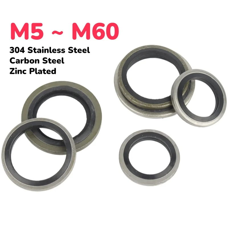 

304 Stainless Steel/Carbon Steel/Zinc Plated O-ring Rubber Washer Seal Ring Oil Pipe Sealing Ring Combined Gasket M5-M60