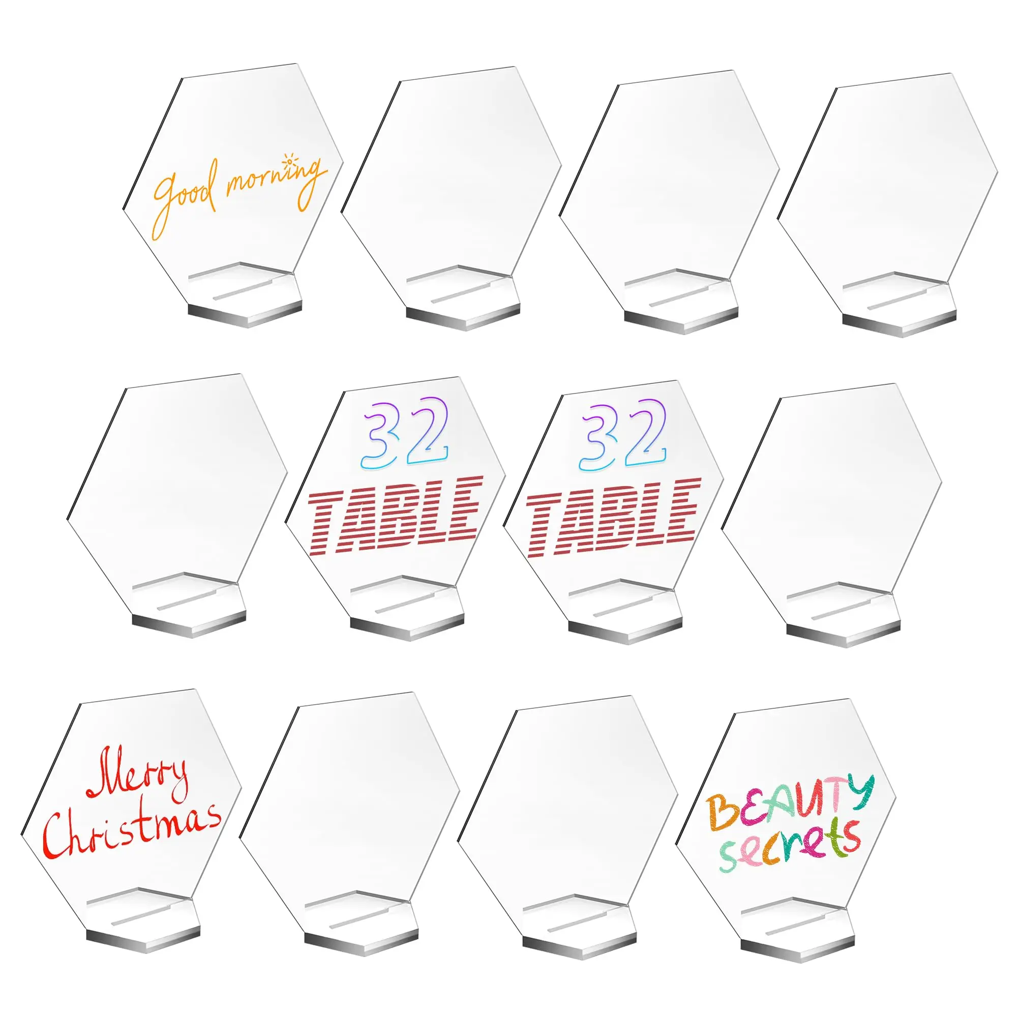 

10/30/50PCS Hexagon Acrylic Blank With Stand,DIY Clear Hexagon Place Cards, Acrylic Table Numbers Sign for Wedding Table Decor