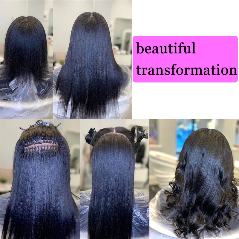 Ever Beauty-extensiones de cabello humano 100% virgen, mechones de pelo ondulado brasileño, Yaki recto, microeslabones de Punta F, color negro,