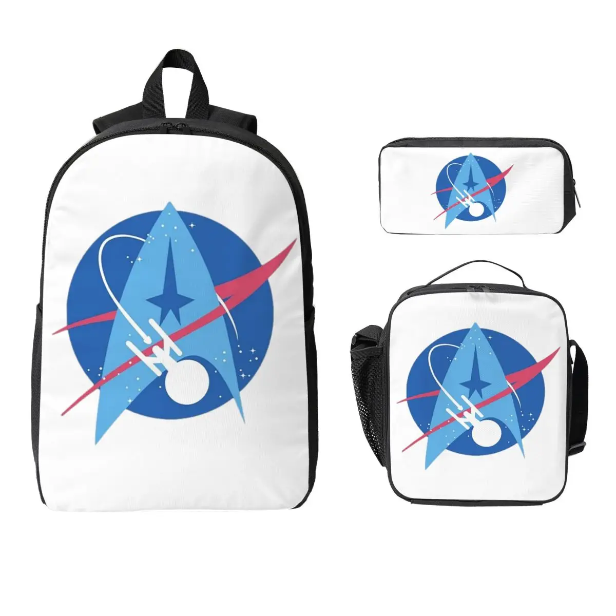 Star Treks Science Fiction TV Series Backpack BookBag School Bag Computer Shoulder Bags 3ps Insulated Lunch Bag Pencil Case