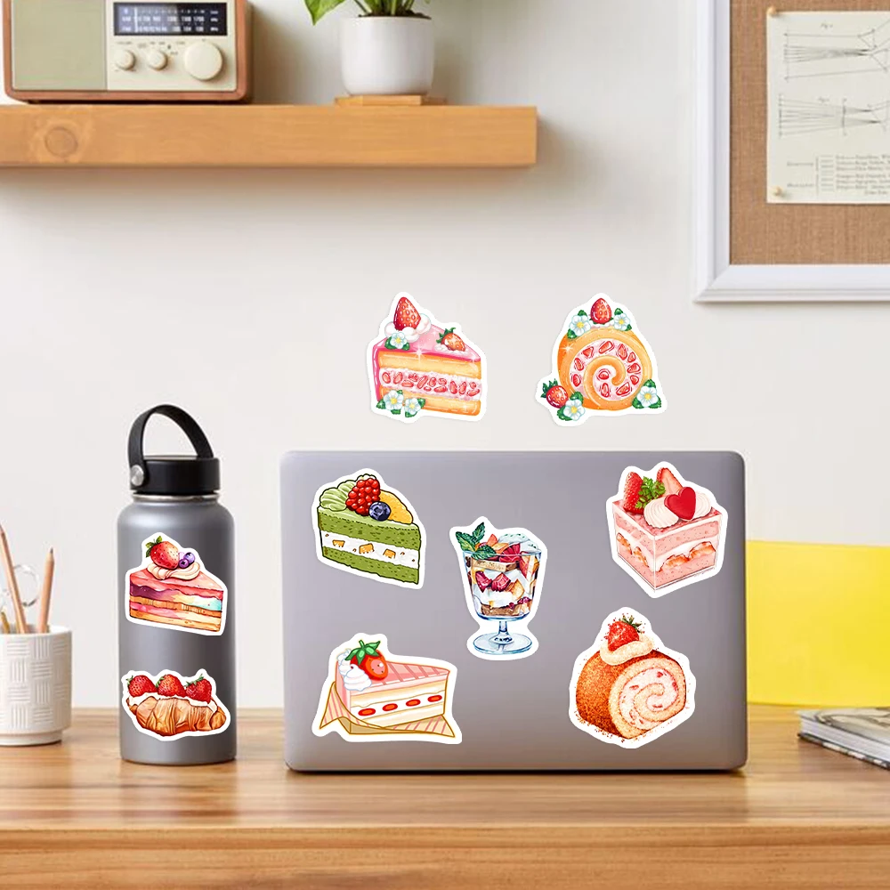 Watercolor Dessert Cake Stickers Fruit Pie DIY Kids Toy Gift Decorative Decal for Scrapbook Laptop Luggage Bottles Waterproof