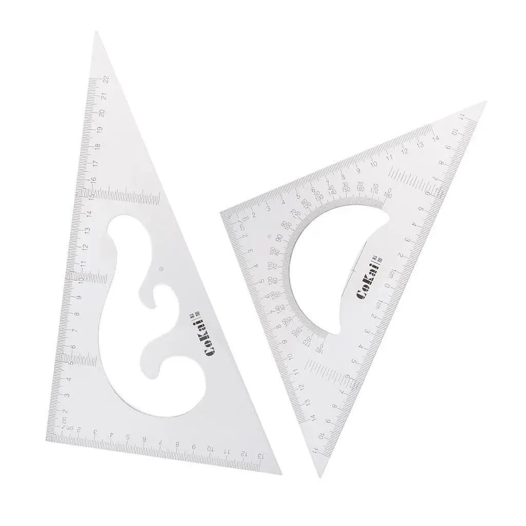 3-6pack 2 Pack 45/60 Degree Geometry Triangle Ruler Drawing Drafting Set Clear