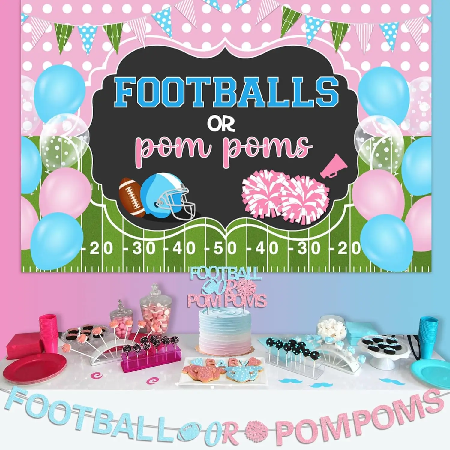 Joymemo futebol gênero revelar decoração, futebol ou pom poms, meninos e meninas gênero revelar suprimentos de decoração de chá de bebê