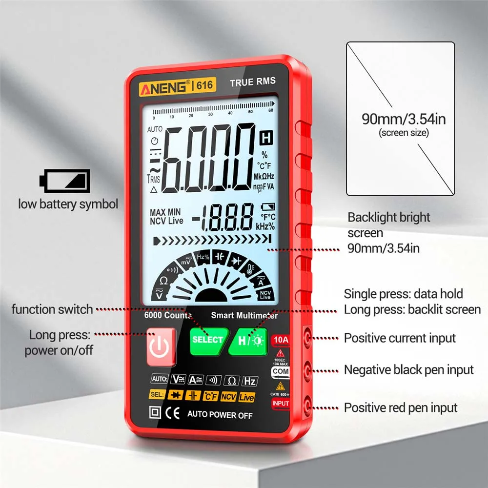 Smart Digital Multimeter True RMS Auto Electrical Capacitance Meter AC DC Voltage Resistance Testers Electrician tester Tool