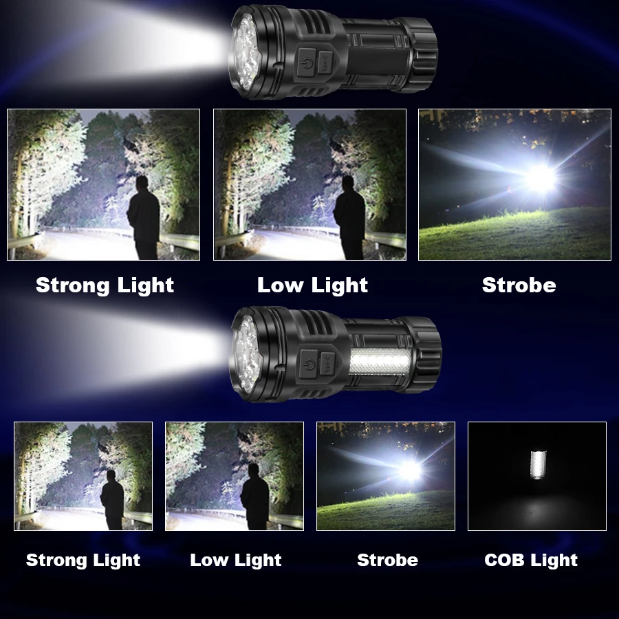 9LED High Power Led Flashlights Rechargeable Camping Spotlight with Side Light 3 Lighting Modes for Camping Adventure Outdoor