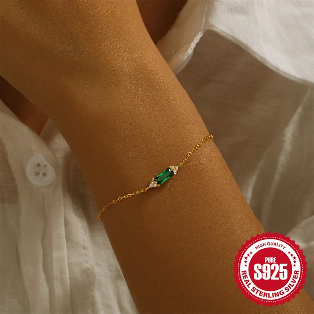 VAL 925 prata esterlina clássico simples retângulo zircônia pulseiras corrente para jóias da moda feminina 18k pulseiras de ouro