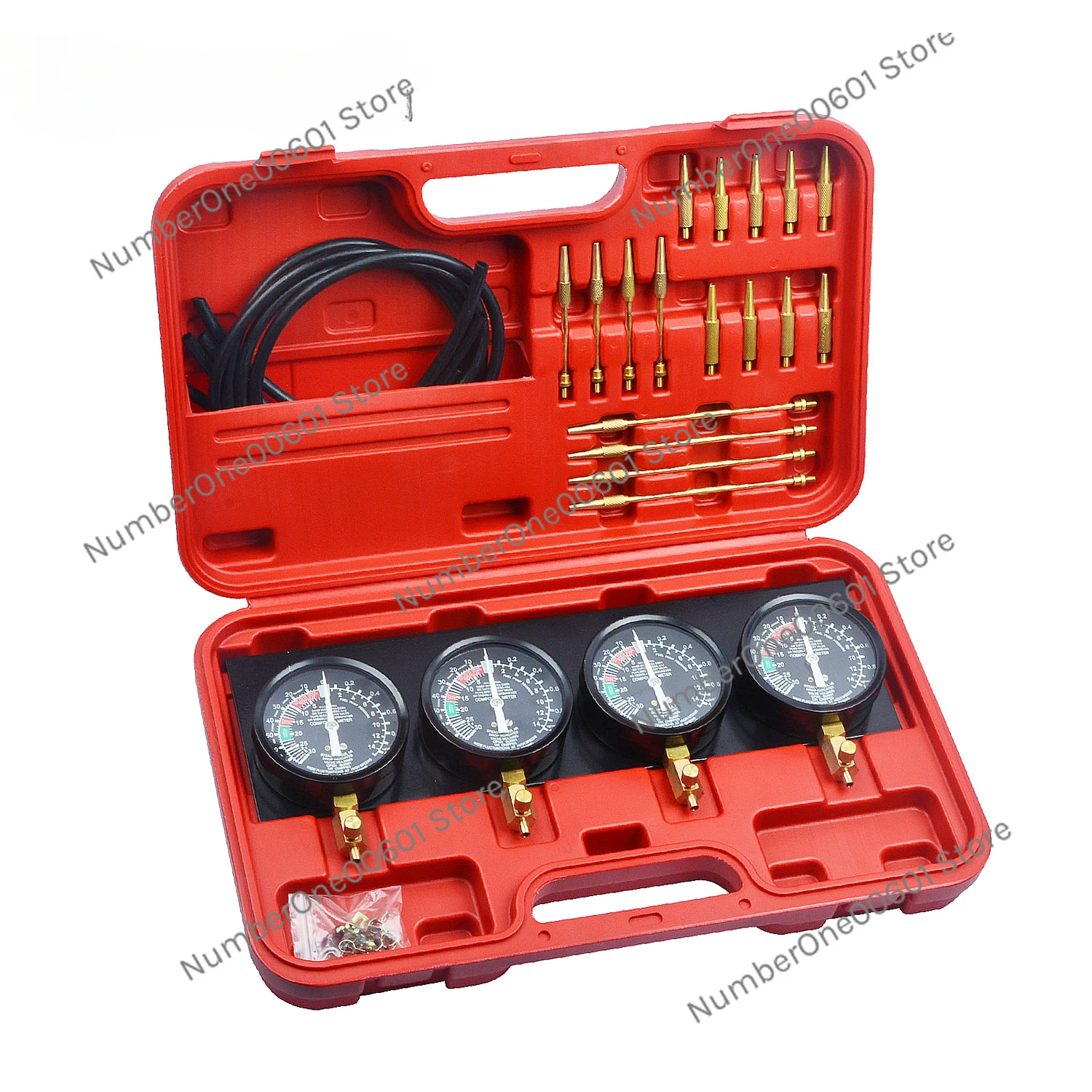 Motorcycle Carb Carburetor Tool Kit with Rubber Hose Fuel Vacuum Synchronizer 4 Gauges Balancer Meter