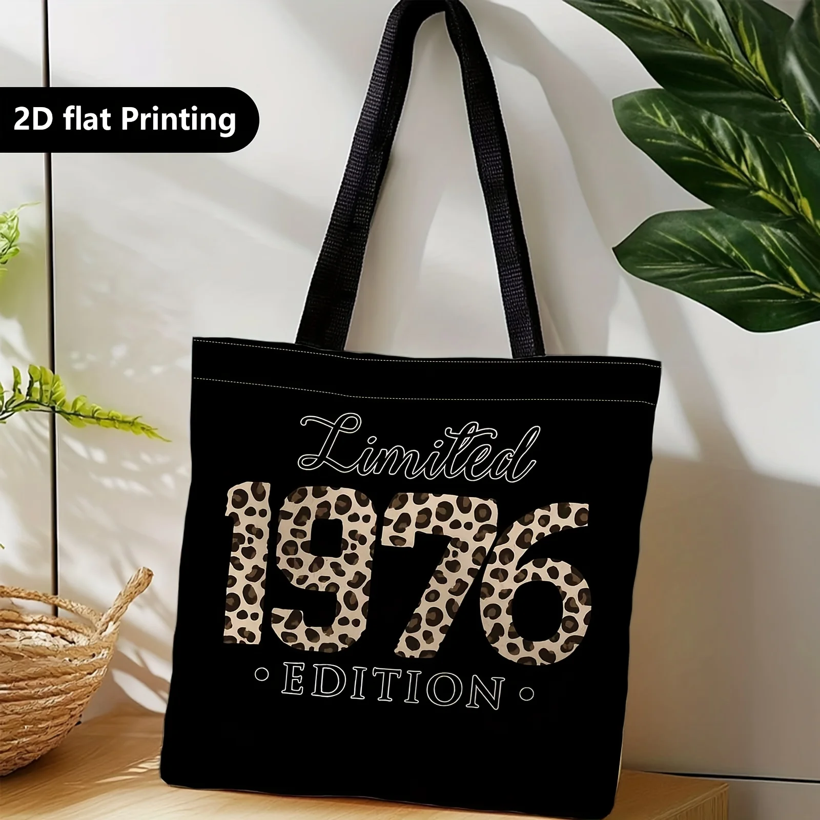 1pc Limited Edition 1976 Leopard Print Tote Bag - & Black Casual Shoulder/Handbag,Shopping, Daily Use, Vintage Design