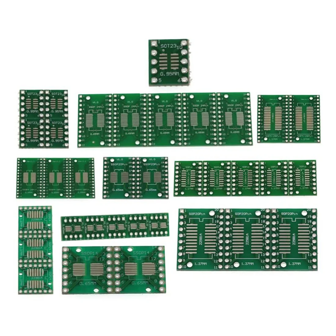 AED7-35Pcs PCB Board Kit SMD Turn To DIP SOP MSOP SSOP TSSOP SOT23 8 10 14 16 20 24 28 SMT To DIP