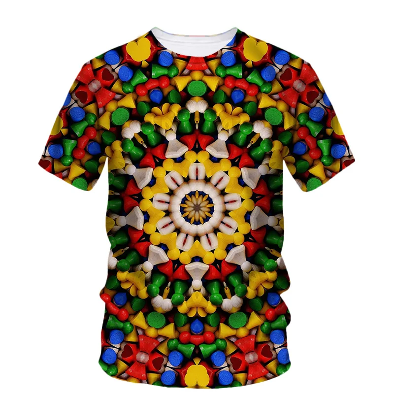 Summer Abstract Graphic T Shirts Men Trend Personality Kaleidoscope 3d Printed T-shirt Casual Round Neck Short Sleeve Tees