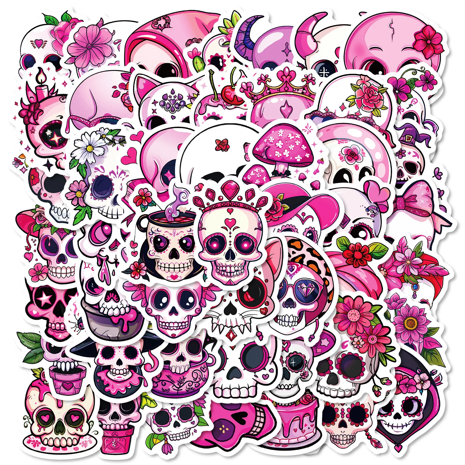 10/30/50PCS Teschio Rosa Del Fumetto Adesivo Ragazza Halloween Decalcomanie Graffiti Impermeabile FAI DA TE Scrapbook Bagagli Del Computer Portatile Del Telefono Auto bici giocattolo