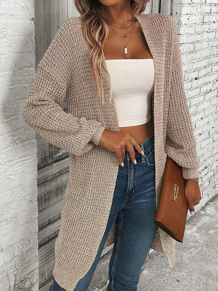 เสื้อคลุมคาร์ดิแกนผู้หญิงสีเบจ - Longline Cardigan Knit บทวิจารณ์และราคา