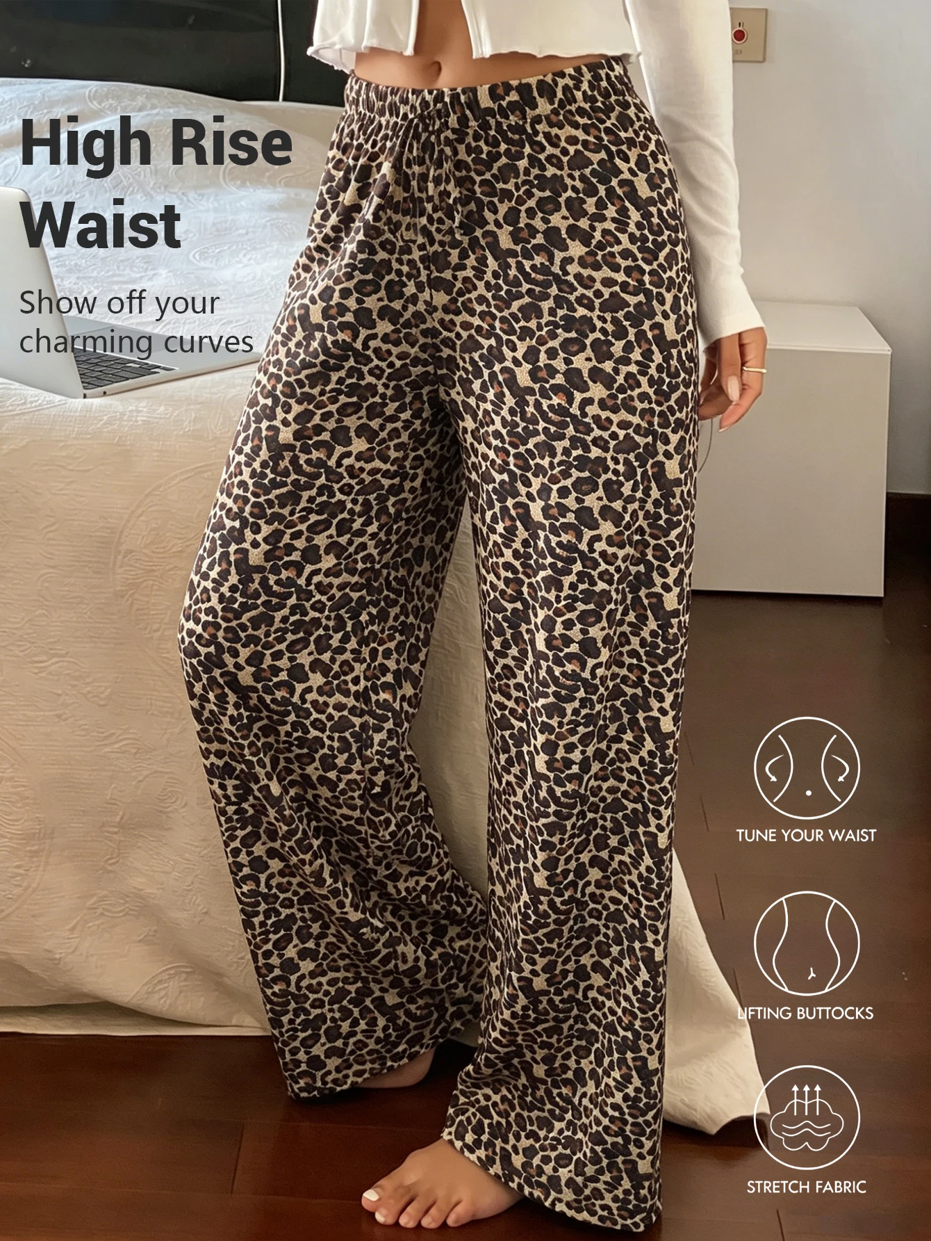 Womens Leopard Print Pajama Pants Elastic Waist Comfortable Casual Long Trousers Soft Loungewear Sleep Pants For Home Daily Wear image 3