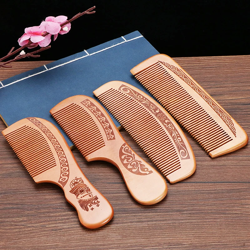 Natural Peach Wood Comb Close Teeth Anti-Static Head Massage Beard Hair Care Tool Beauty Accessories Barber Women'S Hairdres