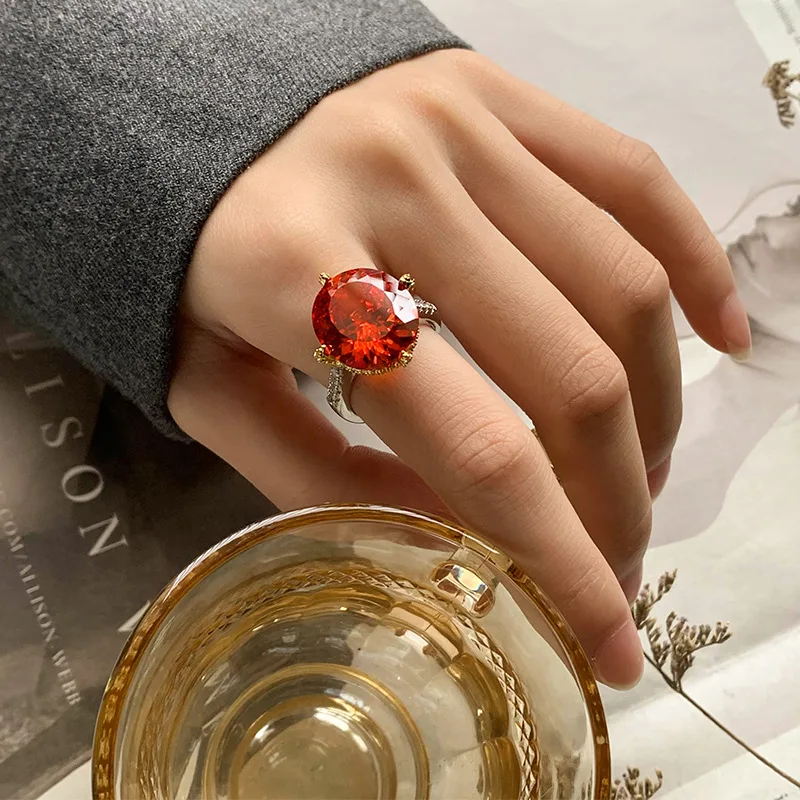 Jewelry Gold-Plated Bird's Nest Cut Gemstone Vintage Egg-Shaped Ring for Women 14*16