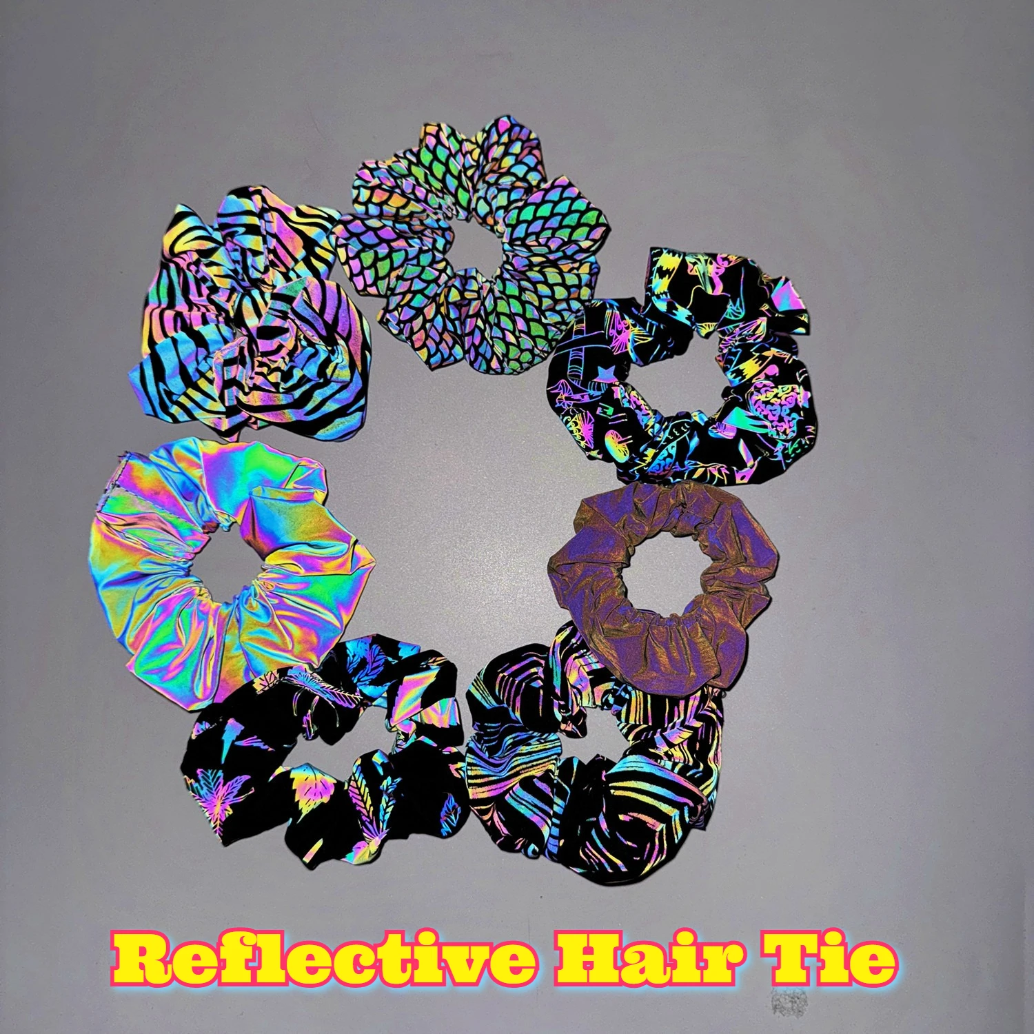 Ikat Rambut Scrunchie Reflektif Aksesoris Rambut Berkilau Wanita untuk Lari Malam Pesta Rave Ikat Rambut Elastis Penahan Kuncir Kuda