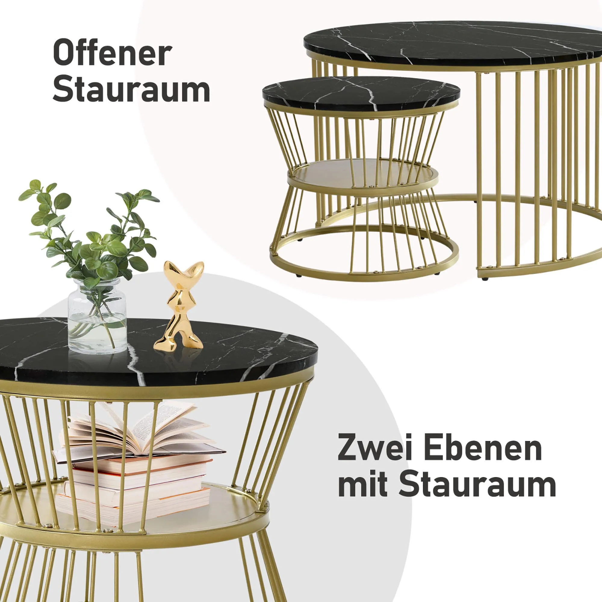 1 set tavolino da caffè moderno impilabile, tavolino da caffè set divano impiallacciato in marmo tavolini laterali tavolini rotondi, struttura in