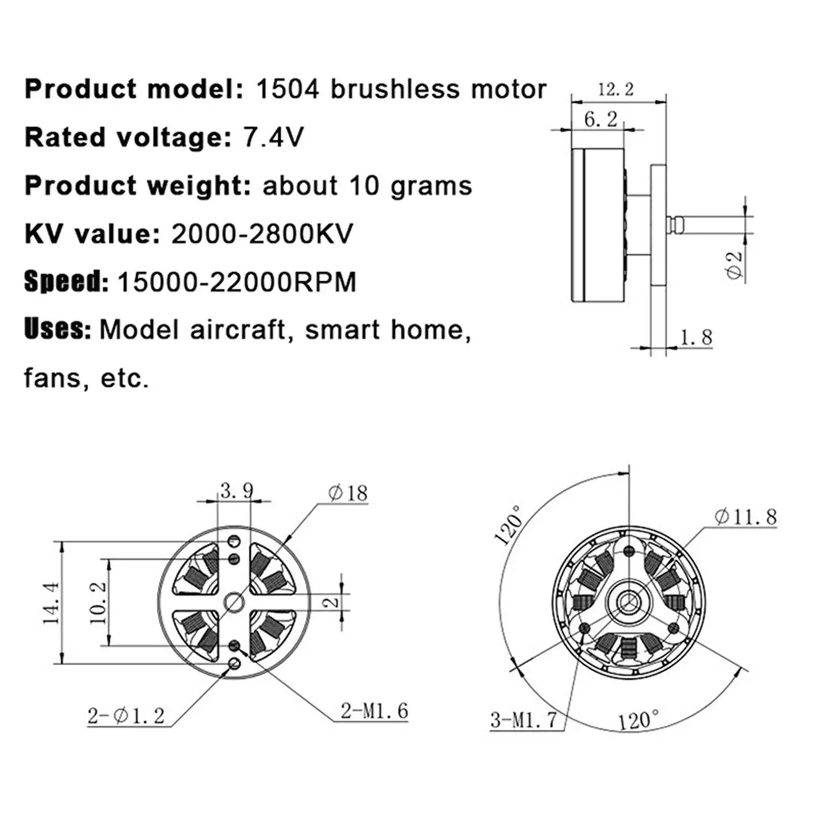 RC Airplane Motor Metal Compact Lightweight Premium Accessory Professional Direct Replaces Practical 7.4V Brushless Motor