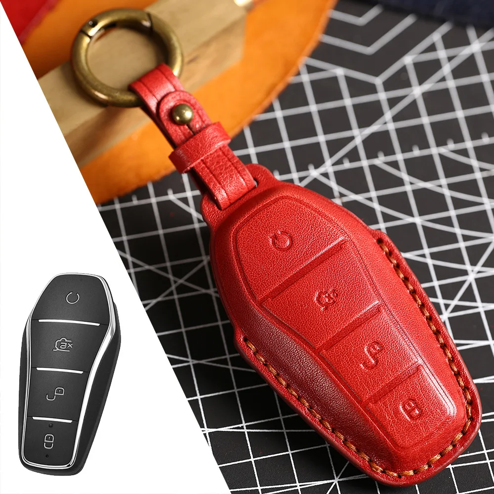 

Leather Car Remote Key Cover Case Holder shell Keyring Fob For BYD ATTO 3 2 Song Pro Dolphin Seagull Shark 6 Seal U Sealion 7 EV
