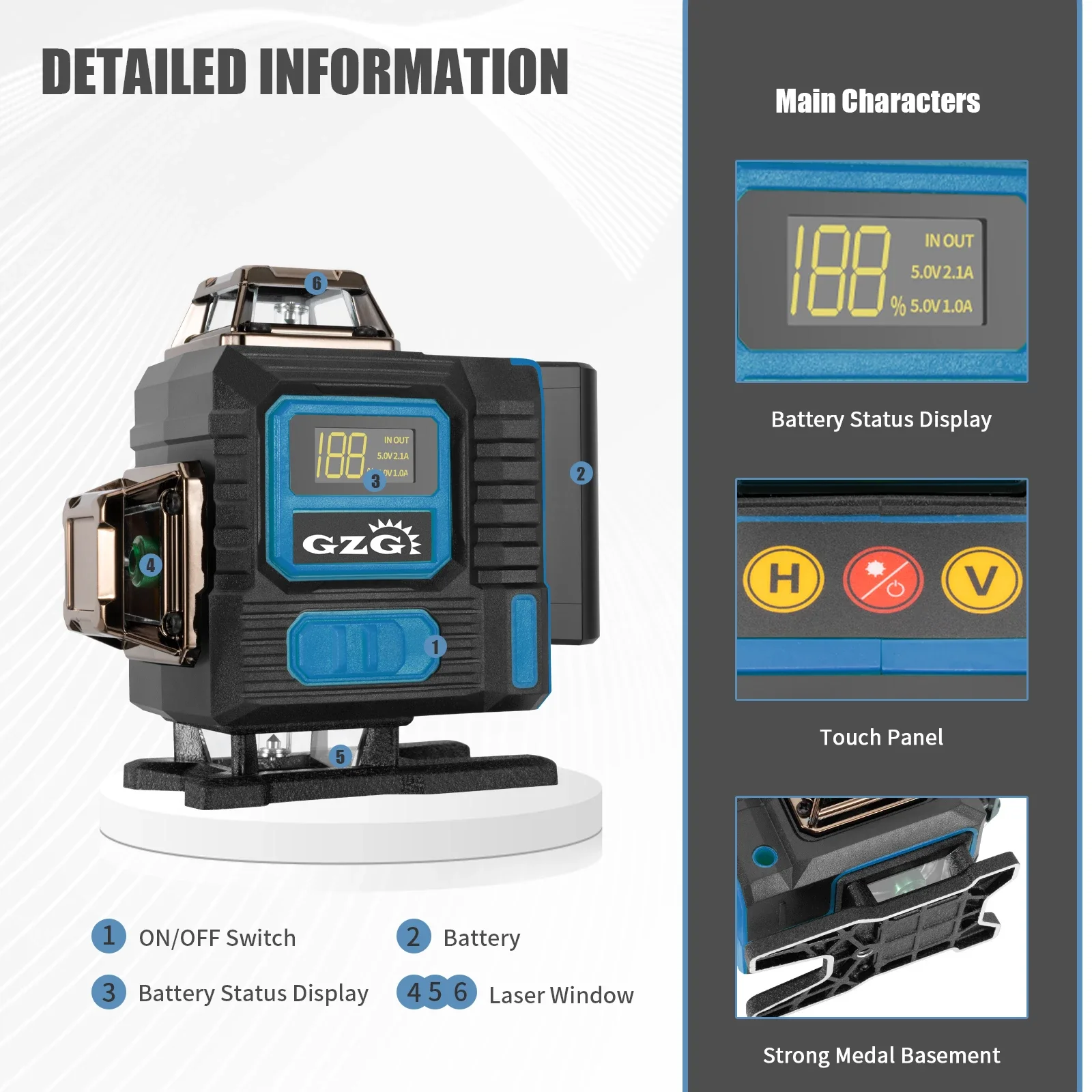 G16-Line 4D Ler Level - Yellow and Black, Rechargeable 18650 Battery, USB Charging, Ideal for Construction