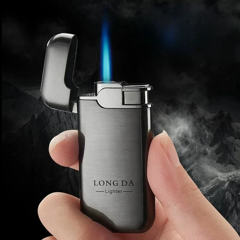 Metal Windproof Direct Blue Flame Lighter Small Lightweight Butane Gas Outdoor Lighter Portable Kitchen Barbecue Gifts for Men