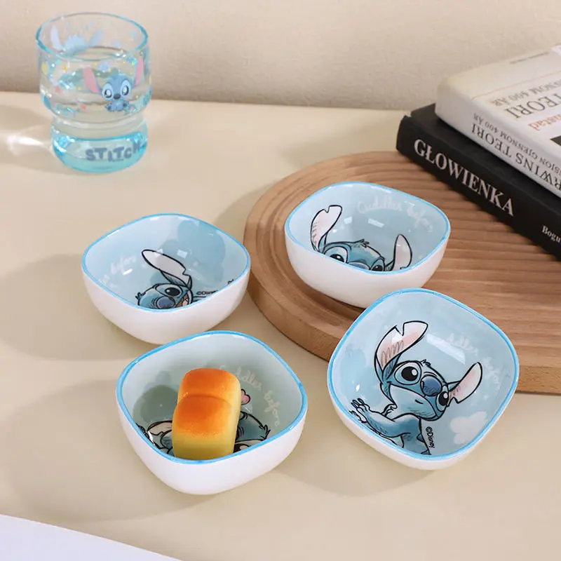 ديزني غرزة مربع وجبة خفيفة طبق أدوات المائدة أنيمي شخصية الخبز ديم سوم طبق غرفة الطعام المنزلية عالية الجمال غمس أدوات المائدة