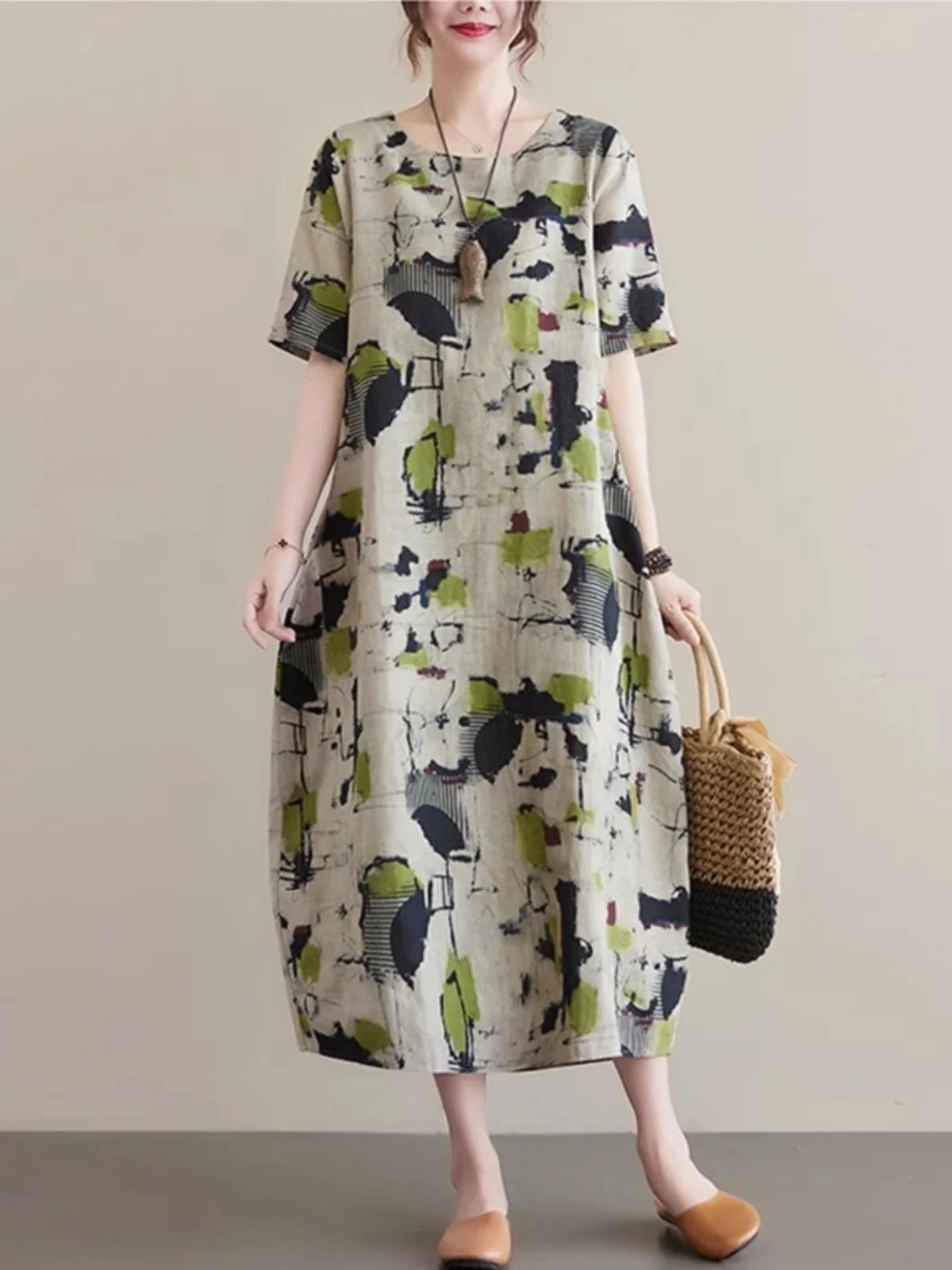 เสื้อผ้าลายชนเผ่า ผ้าฝ้ายผสมลินิน ทรงหลวม สไตล์เกาหลี ลายดอกไม้ สำหรับใส่เที่ยวเล่นหรือใส่ทำงานช่วงฤดูร้อน