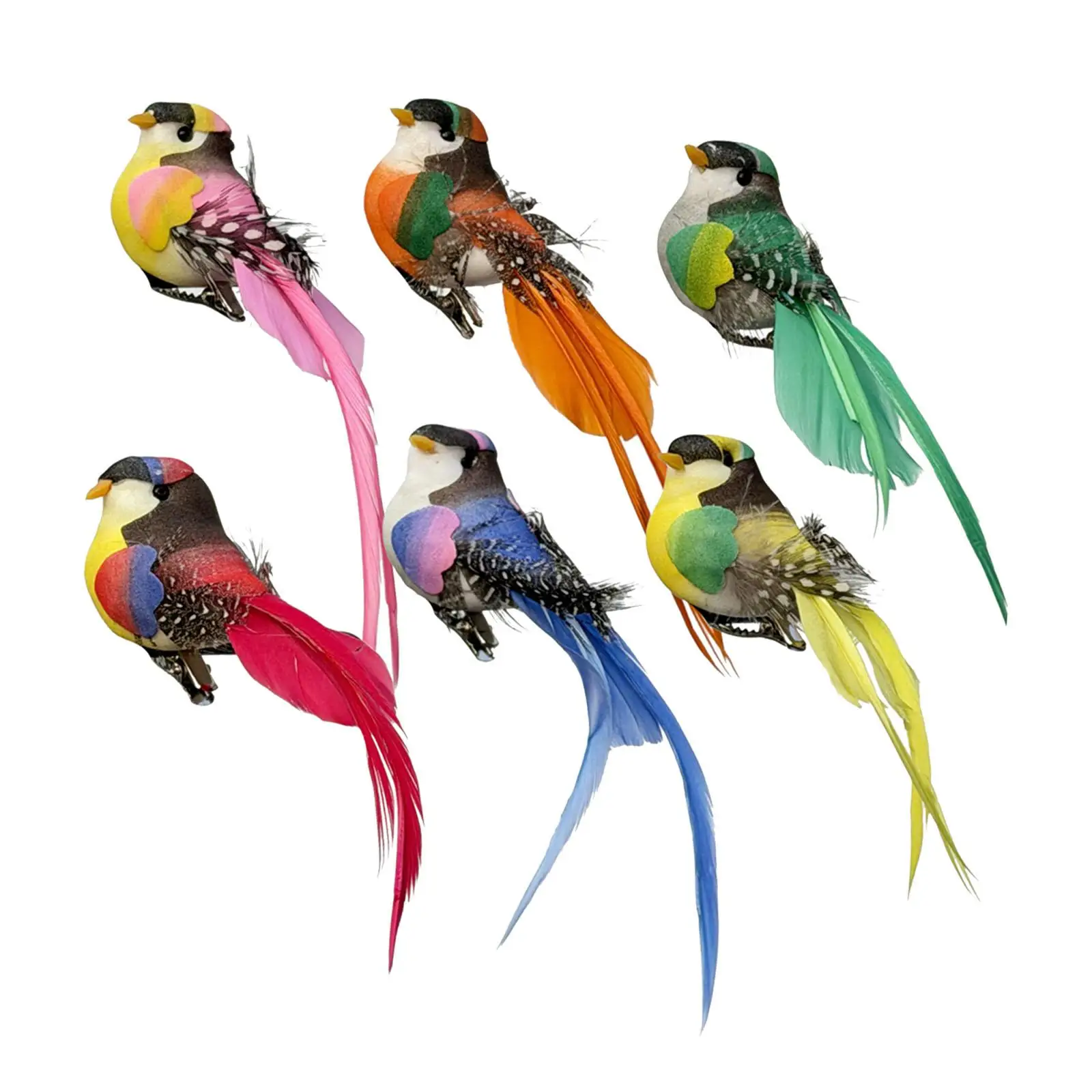 6 Pieces Artificial Bird Ornaments Clip on Art for Branches Yard Landscape
