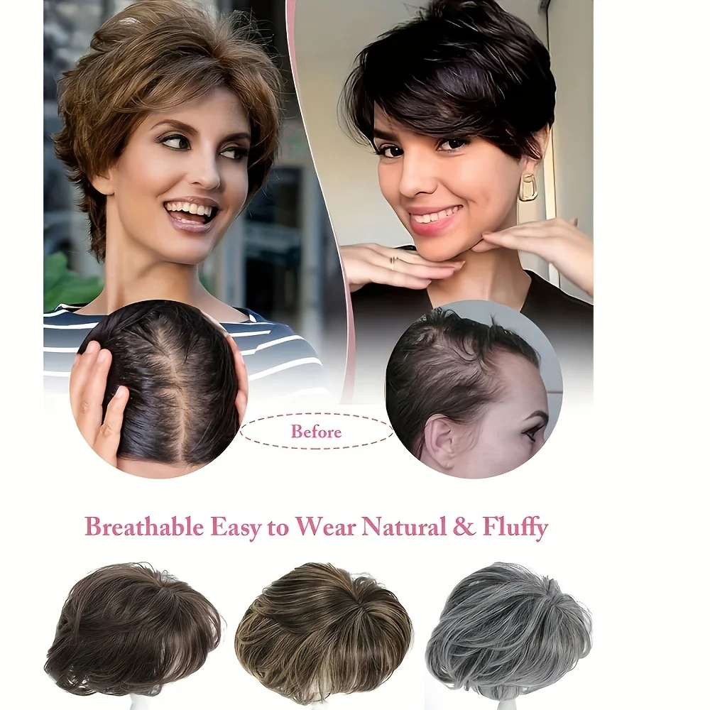 Топпер для волос на клипсе с челкой - расслабленный длинный синтетический парик в стиле пикси для женщин с истонченными волосами, прямые, естественные, легкие W