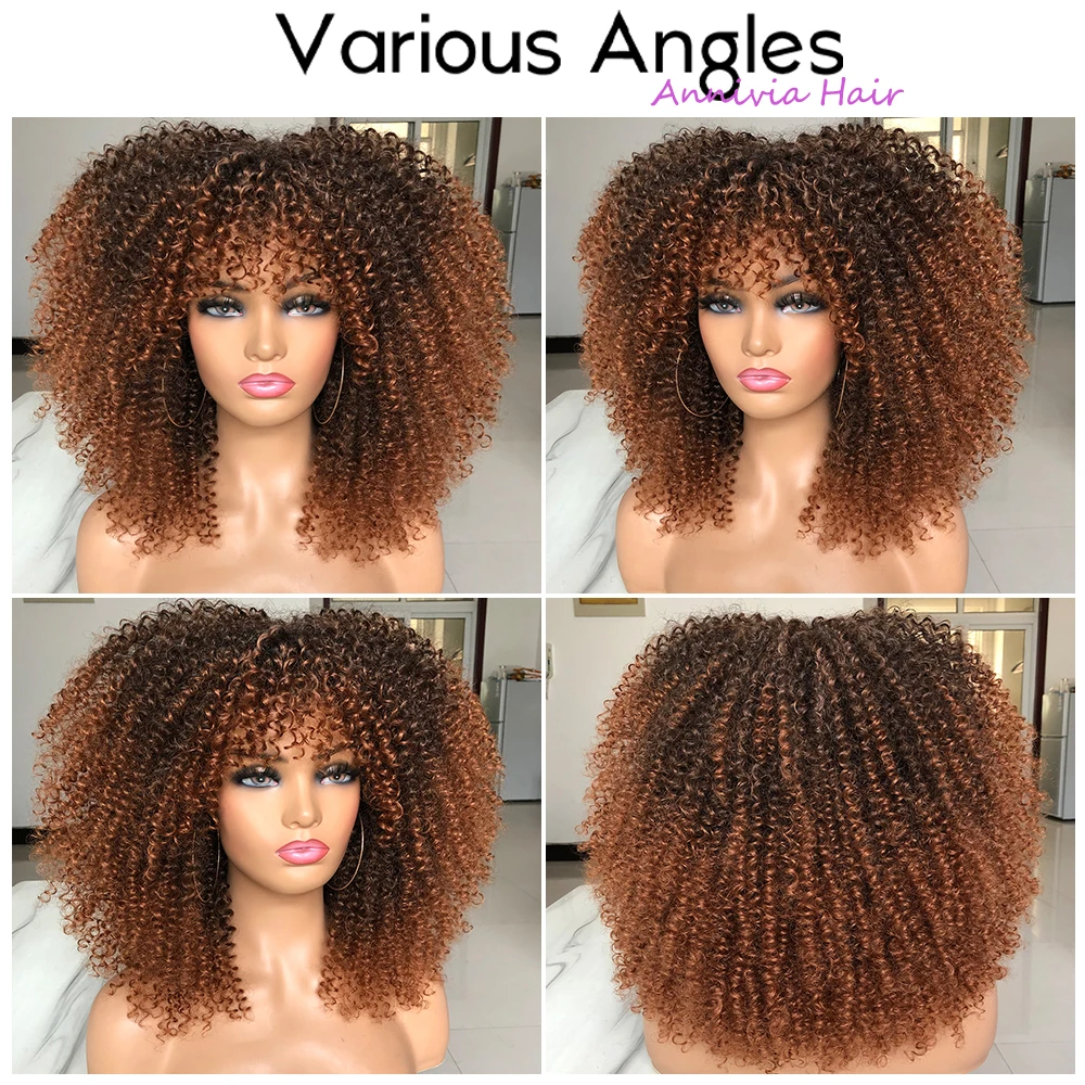 Perruques afro bouclées courtes pour femmes noires, perruques afro synthétiques crépues avec frange, perruques naturelles moelleuses, cheveux doux