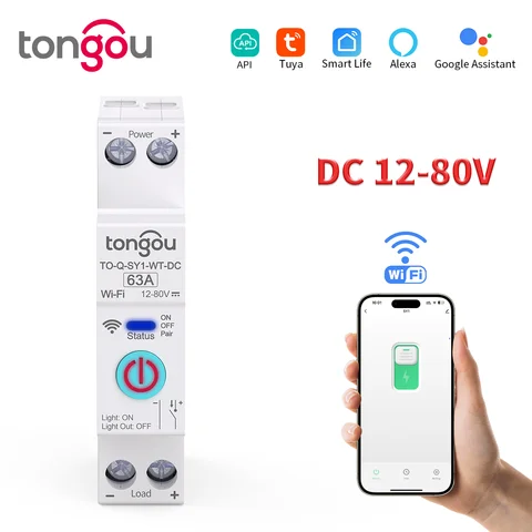 TUYA DC WIFI Smart Circuit Breaker 1P 63A DIN Rail for Smart Home wireless Remote Control Switch by APP TONGOU