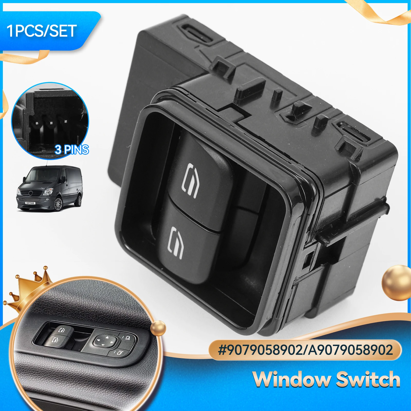 

Car Driver Side Electric Power Window Switch Master Button Fits for Mercedes Sprinter W907 910 2019-2022 9079058902 A9079058902