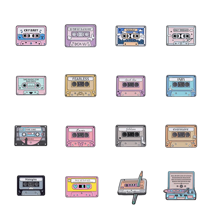 Music Lover Enamel Pin Creative 80's Retro Nostalgic Music Tape Nostalgic Sad Song CD Brooches Jewelry Badge Gift For Friends