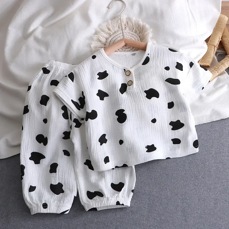 Children\'s Set Double-layer Cotton Gauze Suit Summer Thin 100% Cotton Pajamas Gauze Air-conditioning Clothes Children\'s Clothing