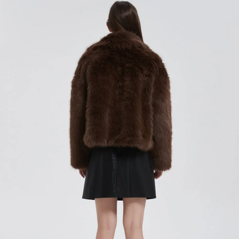Modna kurtka z imitacji futra lisa damska zimowa luksusowy design duży kołnierz futrzane płaszcze fajne dziewczyny oversize pluszowy płaszcz z imitacji futra