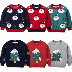 Boys Sweater Kids Christmas Knitted Girls Cartoon Pullover Spring Autumn New Jumper Children's Fashion Long-Sleeved Coat 3-8Y