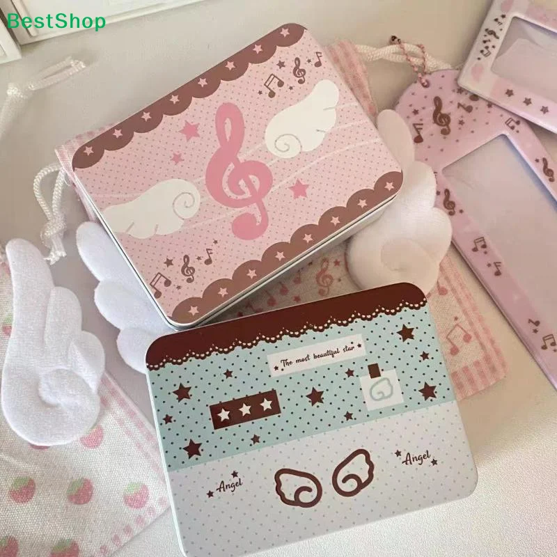 ♩ 1/2 Stück Koreanische Stern-Engel Flip-Top Kleine Eisenbox, Tragbare Wasserdichte Aufbewahrungsbox für Karten und Aufkleber mit Hoher Ästhetischer Attraktivität