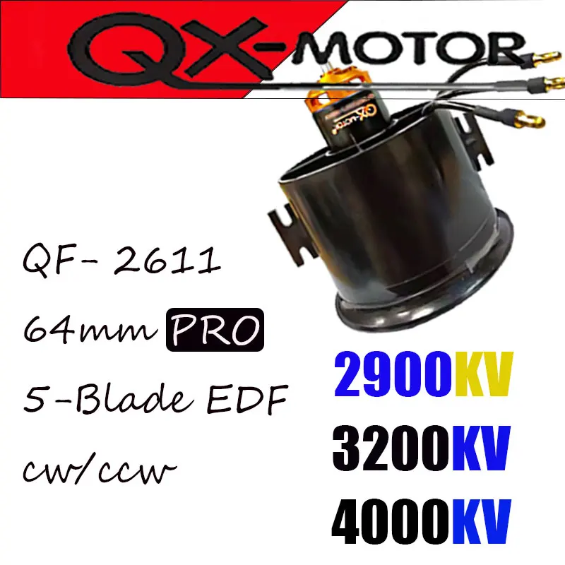 

QX-MOTOR Fan 3200/4000/2900KV CW CCW 64mm EDF Brushless Motor QF2611 PRO 5 Blades Ducted for RC Helicopter Jet plane Part