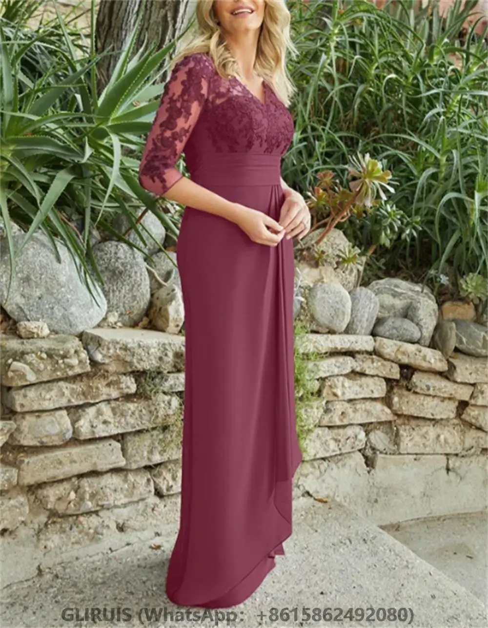 

A-Line V Neck Lace Floor-Length Mother of the Bride Dress Vestidos Elegantes Para Mujer فساتين السهرة فساتين حفلات Elegant