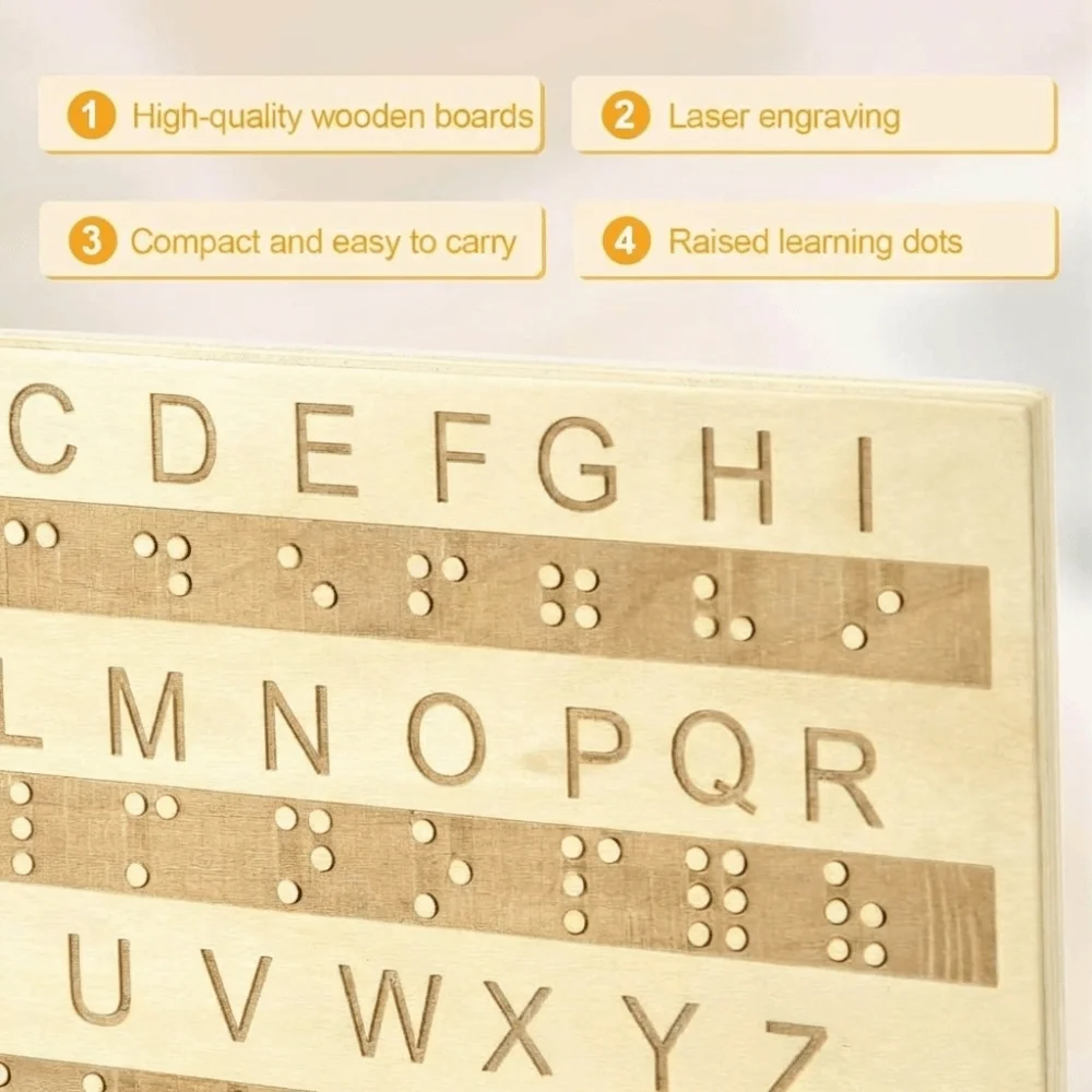 Wooden Braille Alphabet Board Efficient Professional Tactile Letter Number Panel with Raised Dots Portable