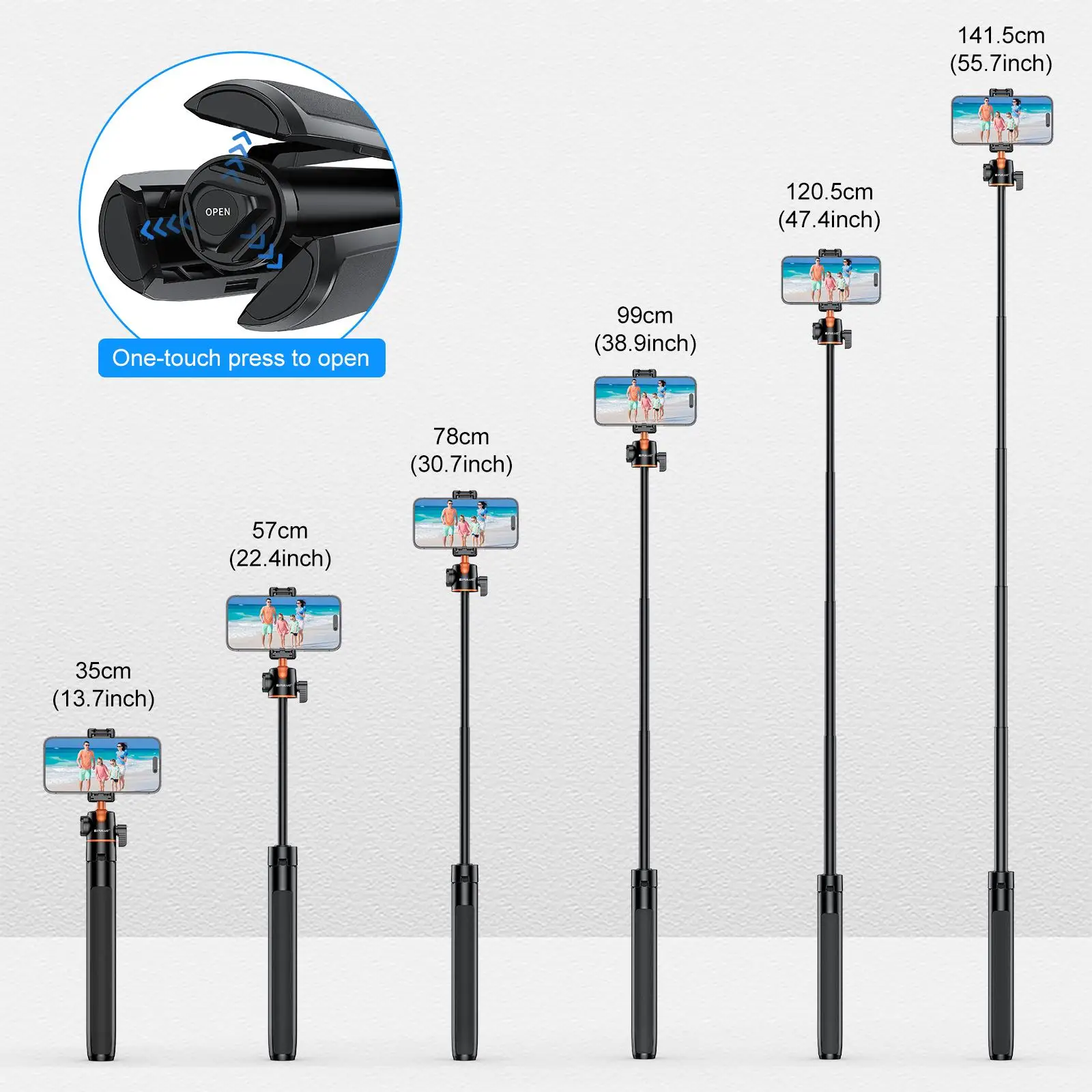 PULUZ 1.4m الهاتف Selfie عصا ترايبود مدونة فيديو حامل البث المباشر مع مشبك الهاتف و 1/4 المسمار للهواتف الذكية كاميرا ترايبود