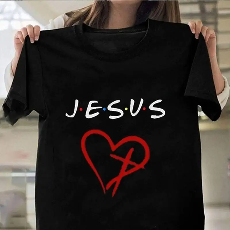 

Jesus Heart Print Women T Shirt Short Sleeve O Neck Loose Women Tshirt Ladies Tee Shirt Tops Clothes Mujer