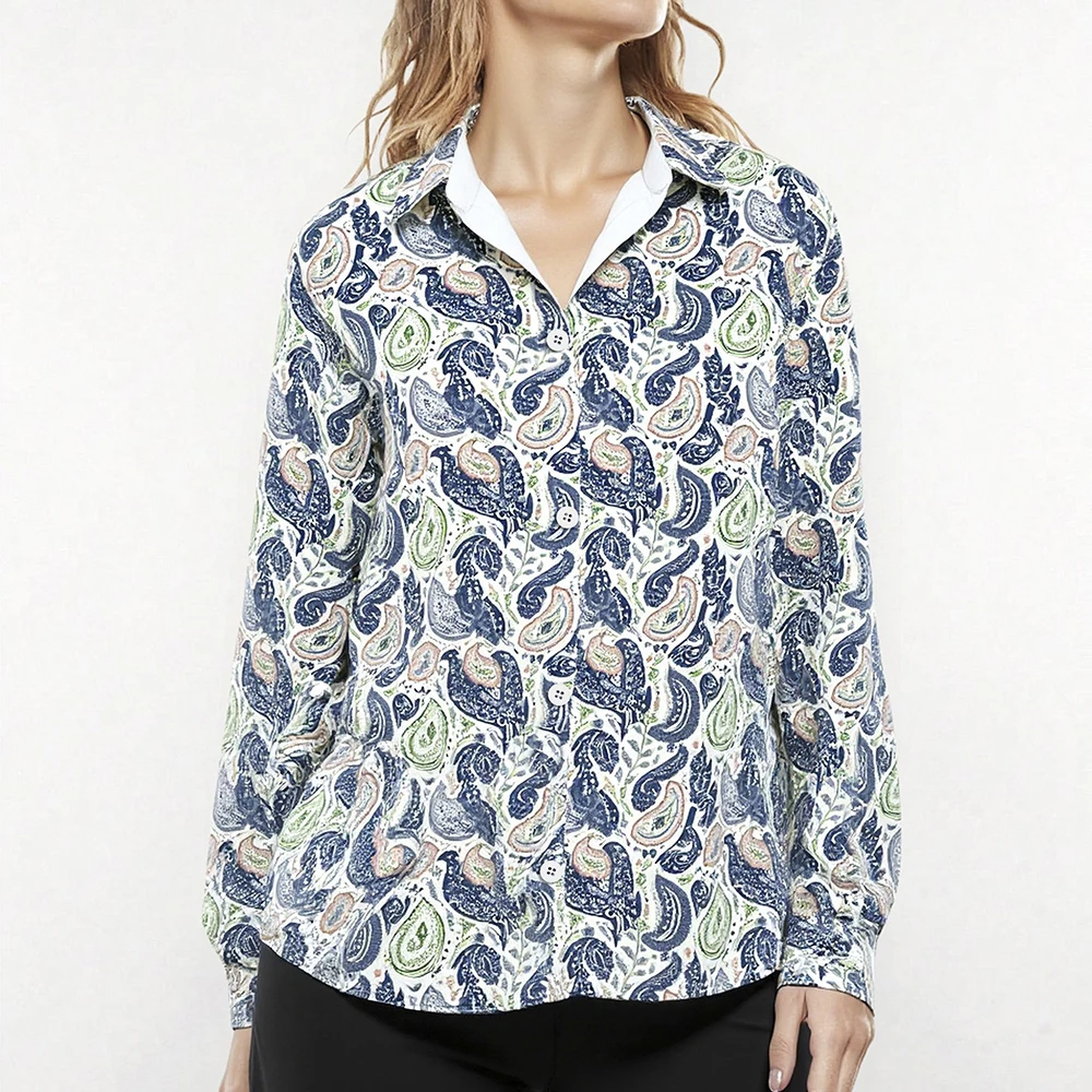 

Mia Muse Boutique Autumn Shirts 2025 Women's Fashion Full Print Long Sleeve Shirt Collar Fitting Slim Vacation Shirts