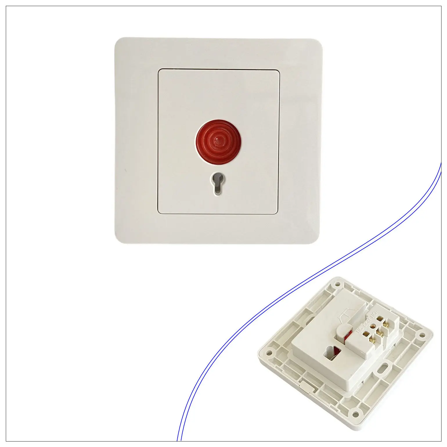 86*86mm White Emergency Exit Button with Key Reset Fire Alarm Emergency Switch for Access Control Security System