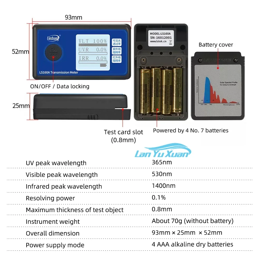

Handheld 3 in1 Window Film Solar Transmission Meter with UV IR Light Transmittance Tester