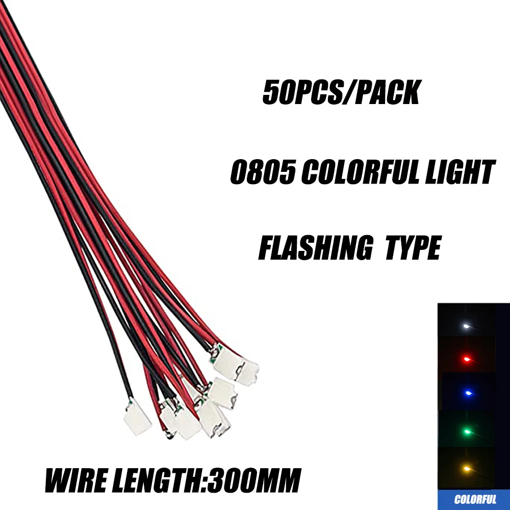 50 Stück 0805 blinkende LED-SMD-Lampe, verkabelt, Micro-Litz-LED, vorgelötet, Chip, verkabelt, 3 V, Eisenbahnmodell, Spielzeug, Licht, DIY-Leitungen, Drähte, 30 cm