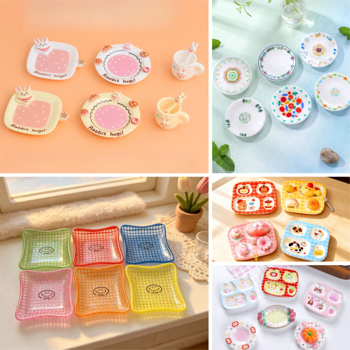 100pcs Cute Cartoon Simulation Tableware Plate Set Water Cup Spoon Cabochon DIY for Keychain Earrings Dollhouse Accessories