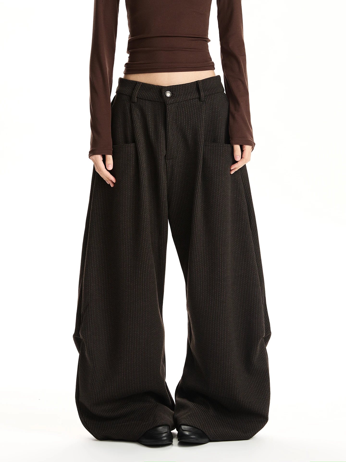 

Женские повседневные брюки в американском ретро-стиле с полосками, свободного кроя, универсальные, практичные, широкие штанины, из смесового полиэстера