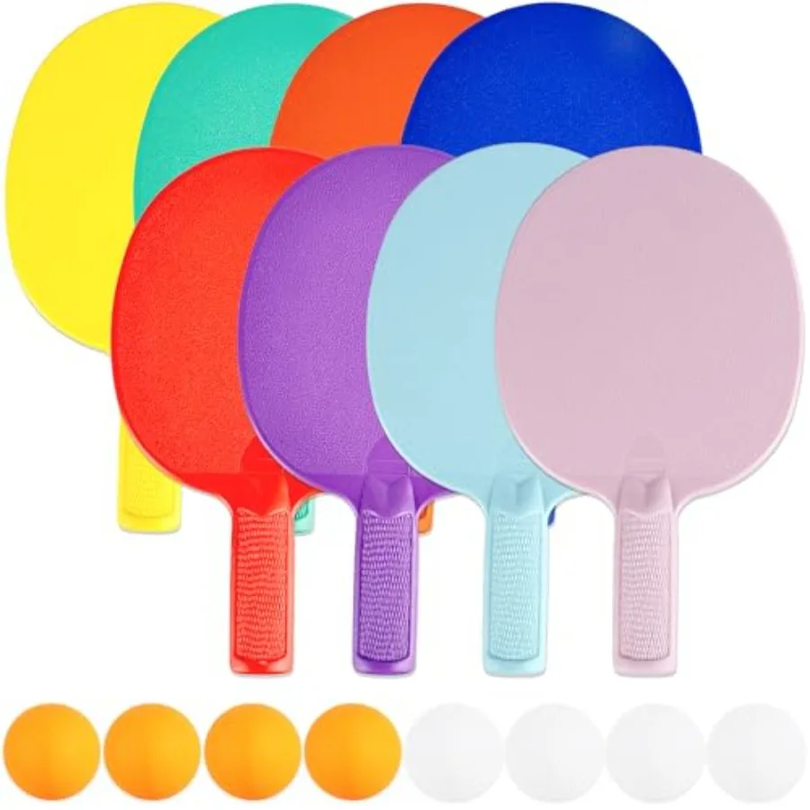 

8 Pcs Plastic Table Tennis Paddles with 8 Balls Portable Ping Pong Paddles Rackets Unbreakable Plastic Textured Table Tennis Tr